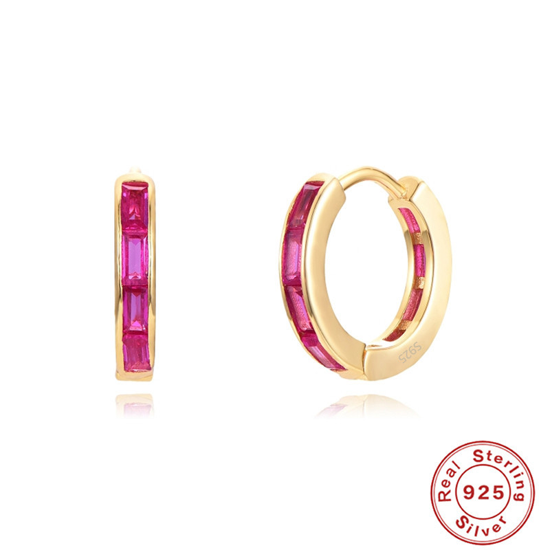 Sterling Silver Earrings Square Colorful Crystals