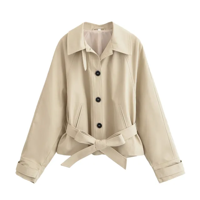 With Belt Long Sleeve Lapel Wind breaker - Shop at LoveMi