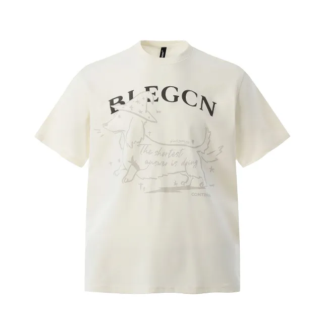 High Street American Cartoon Animal Letter Printed Round Neck Short Sleeve T shirt Apricot - Shop at LoveMi