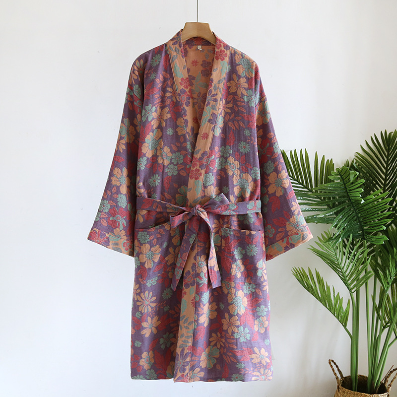 Retro Jacquard Pajamas Bathrobe Japanese Kimono Moisture-wicking Clothing Homewear