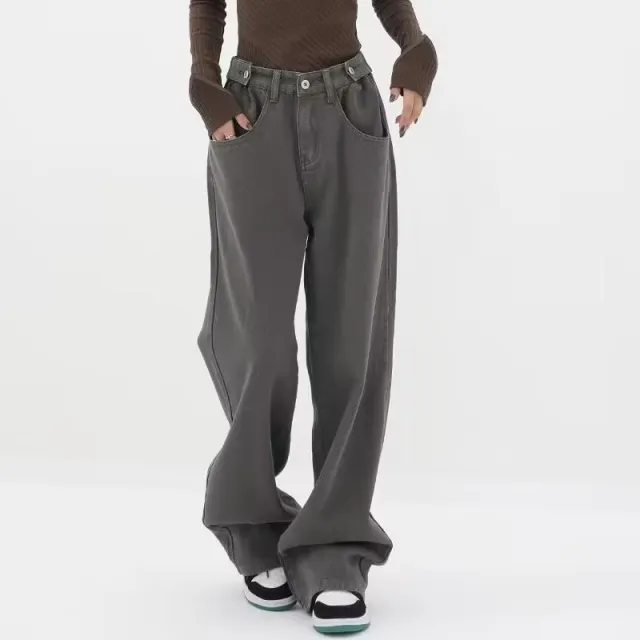 Lazy High Waist Autumn Artistic New Jeans Gray - Shop at LoveMi