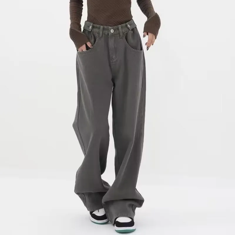 Lazy High Waist Autumn Artistic New Jeans - Gray