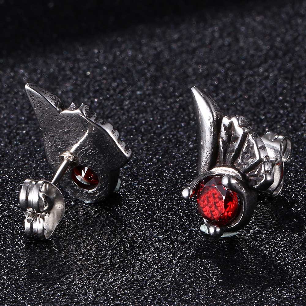 European And American Style Stainless Steel Retro Personality Angel Wings Zircon Ear Studs