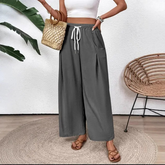 Drawstring Pocket Wide Leg Women's Casual Pants Women's Pants Dark Gray - Shop at LoveMi