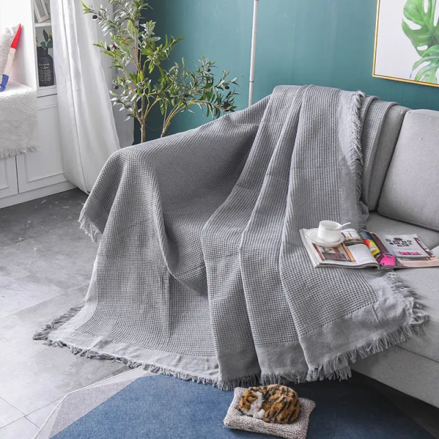 Nordic Cotton Thread Slipcover Full Covered Towel Blanket Sofa Cushion Cover Rock Ash Honeycomb - Shop at LoveMi
