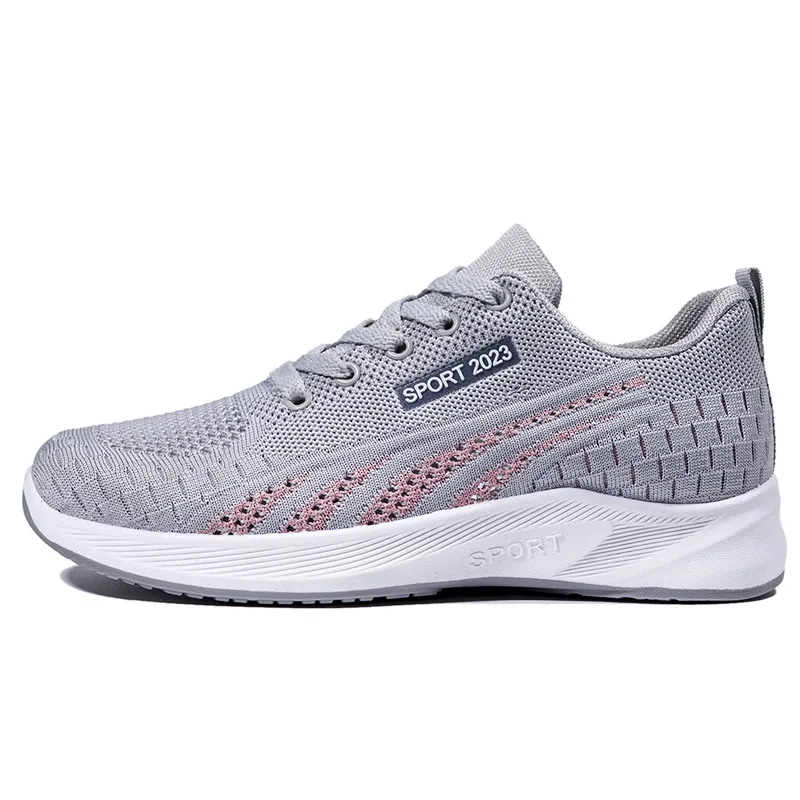 Flat Flying Woven Breathable Mesh Surface Sneaker Women's Casual Soft Bottom Shoes - Gray