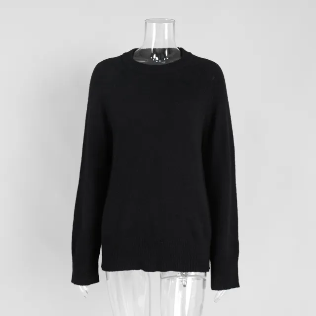 Crew Neck Pullover Sweater Women's Loose Knitted Sweater Black - Shop at LoveMi