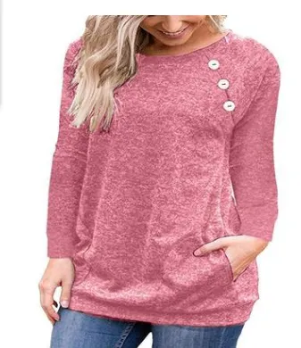European And American New Loose Long Sleeve Top Round Neck Hem Pink - Shop at LoveMi