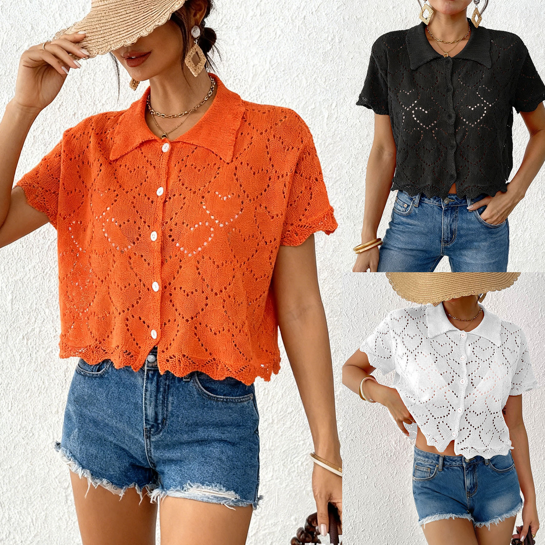 Women's Sexy Hollow-Out Heart Jacquard Top