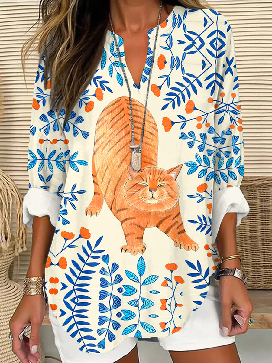 Summer Women's Clothing  Loose Print Crew Neck Casual Plus Size Pullover Women's