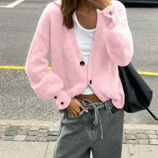 Fashionable Multi color Sweater With Long Sleeves And Buttons For Women Pink - Shop at LoveMi