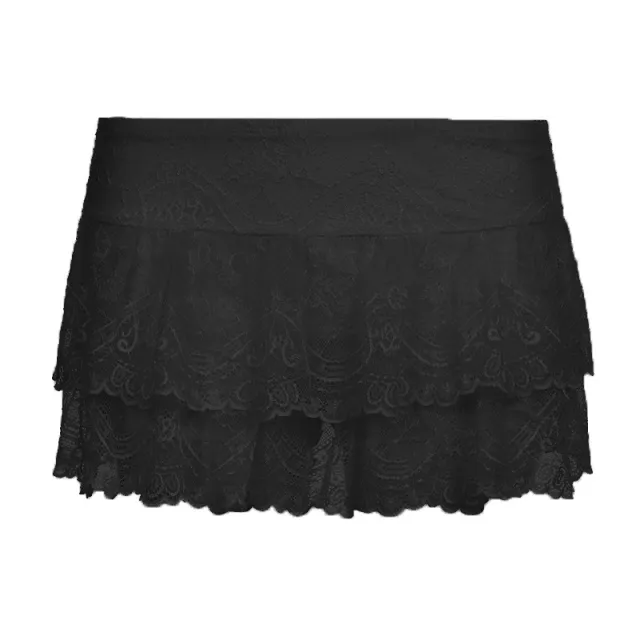 Stretchy Double layer Lace Figure flattering Dance Mini Skirt Black - Shop at LoveMi