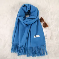 Women's Fashionable All-match Cashmere Tassel Double-sided Scarf - 07 Denim Blue - View 1