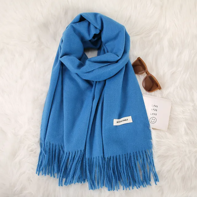 Women's Fashionable All match Cashmere Tassel Double sided Scarf 07 Denim Blue - Shop at LoveMi