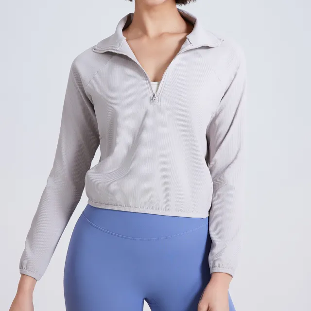 Half Zipped Sports Coat Women's Pocket Loose Rock White - Shop at LoveMi