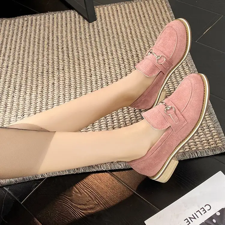 Womens Korean-style Round-toe Low-heeled Casual Slip-on Shoes