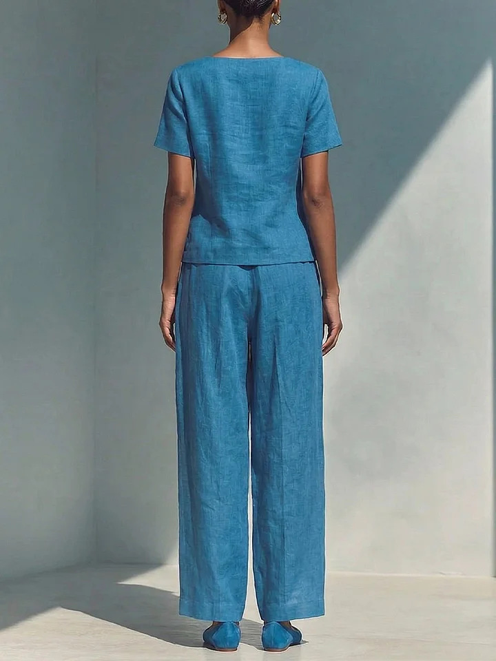 Women's Loose Top and High-Waist Pants Set – Fabric and Fit Detail