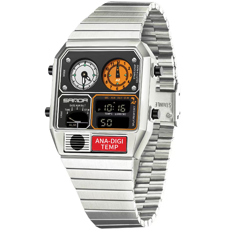 Multifunctional Retro Square Waterproof Mens Watch With Temperature Measurement
