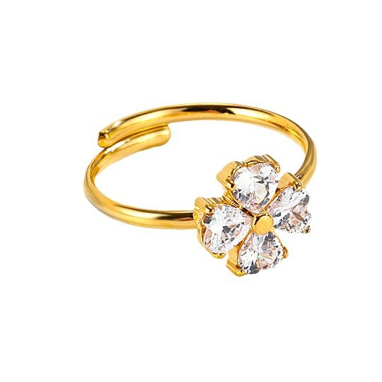 Stainless Steel Flower-shaped Zircon Adjustable Ring For Women
