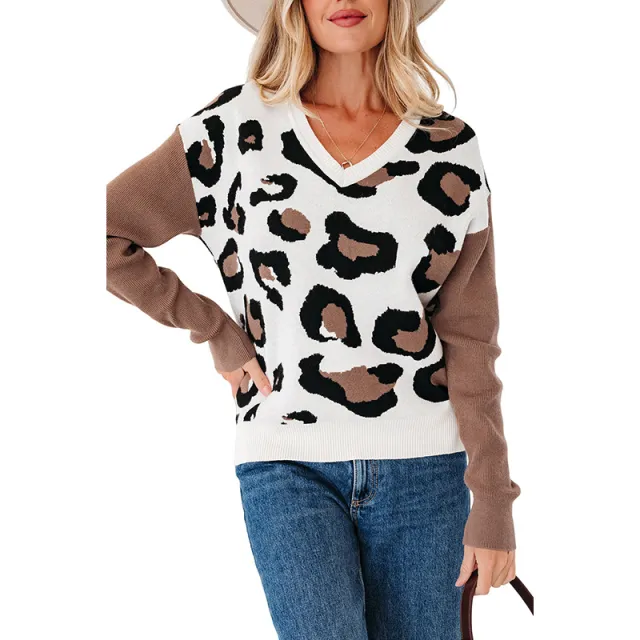 Fashionable Leopard Print Printed V neck Knitted Sweater Lc2727460 P2015 - Shop at LoveMi
