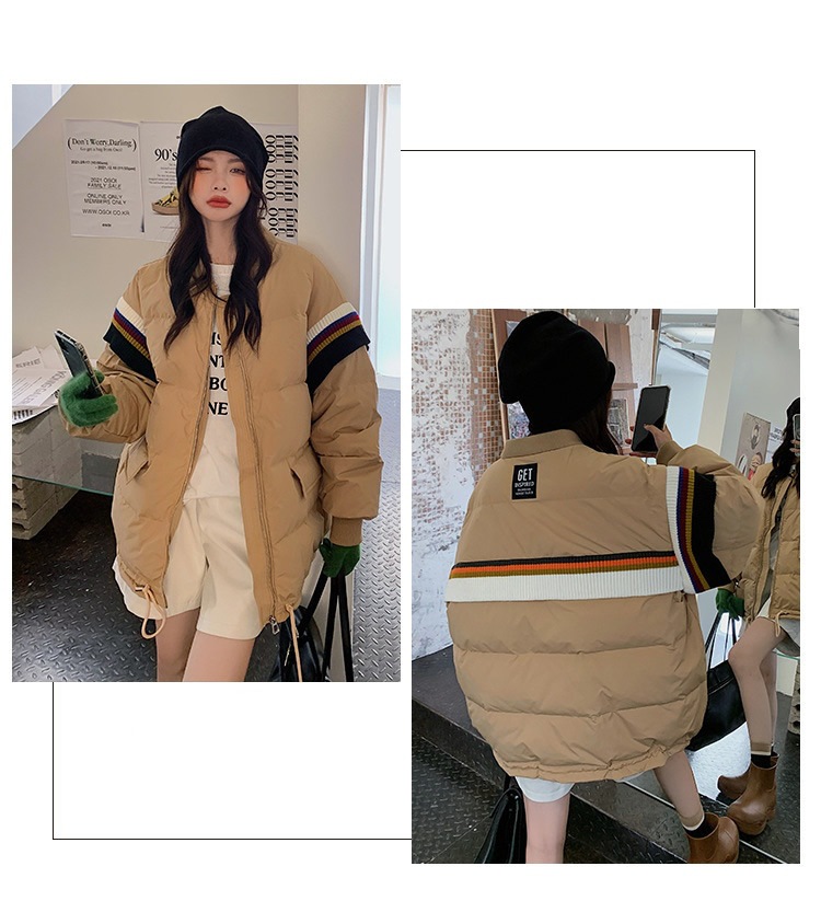 Title 23, Loose Contrast Knit Striped Panel Down Jacket, ...