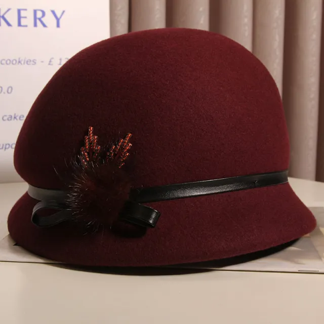 Autumn And Winter Small Brim Fisherman Basin Hat Wine Red - Shop at LoveMi
