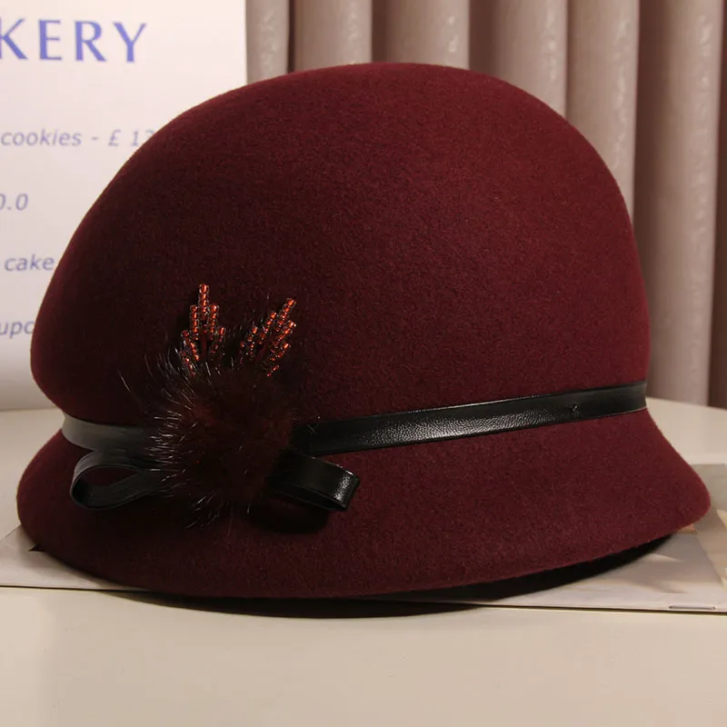 Autumn And Winter Small Brim Fisherman Basin Hat - Wine Red