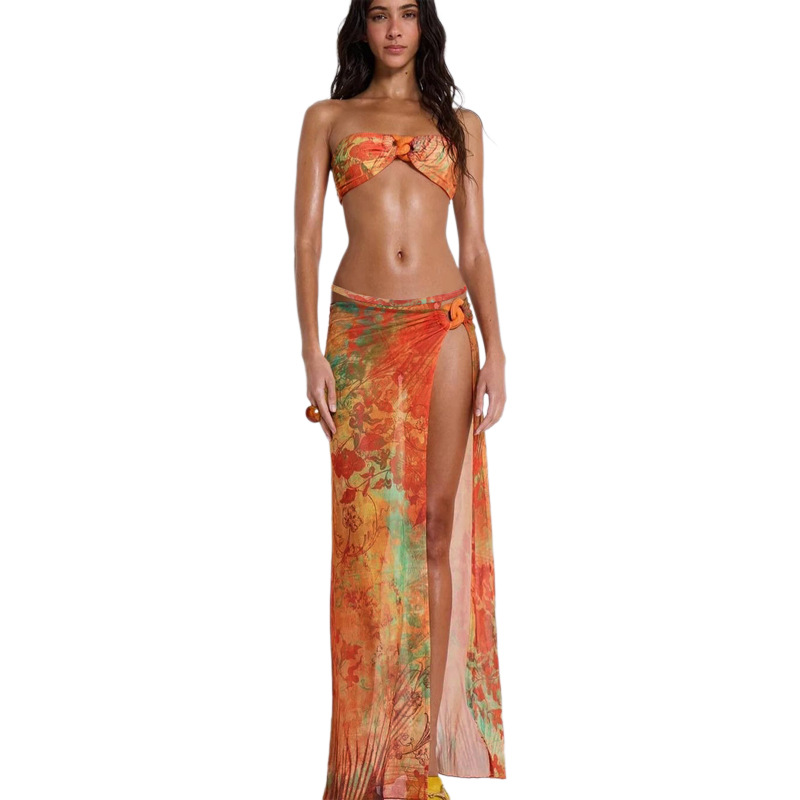 Tube Top Split Dress Bikini Three-piece Suit