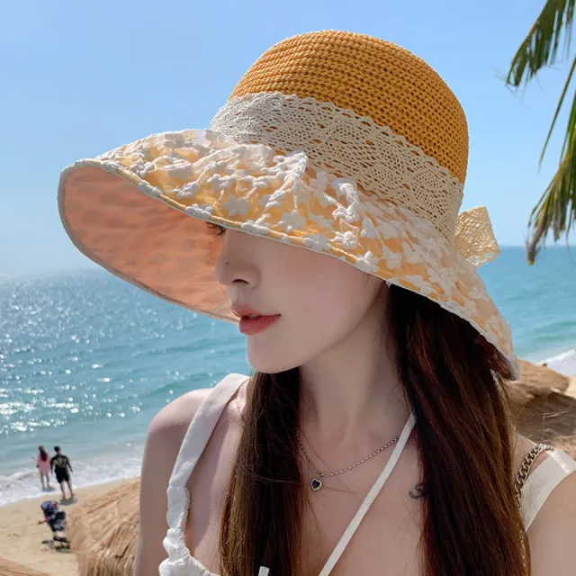 Summer Seaside Vacation Sun Protection Sun Hat Fashion Foldable Orange - Shop at LoveMi