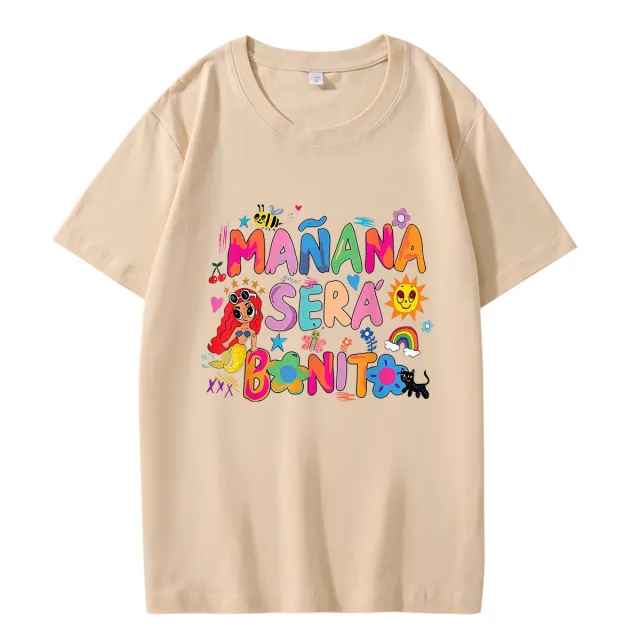 Cartoon Mermaid Print Women's Round neck Short Sleeve Beige Apricot - Shop at LoveMi