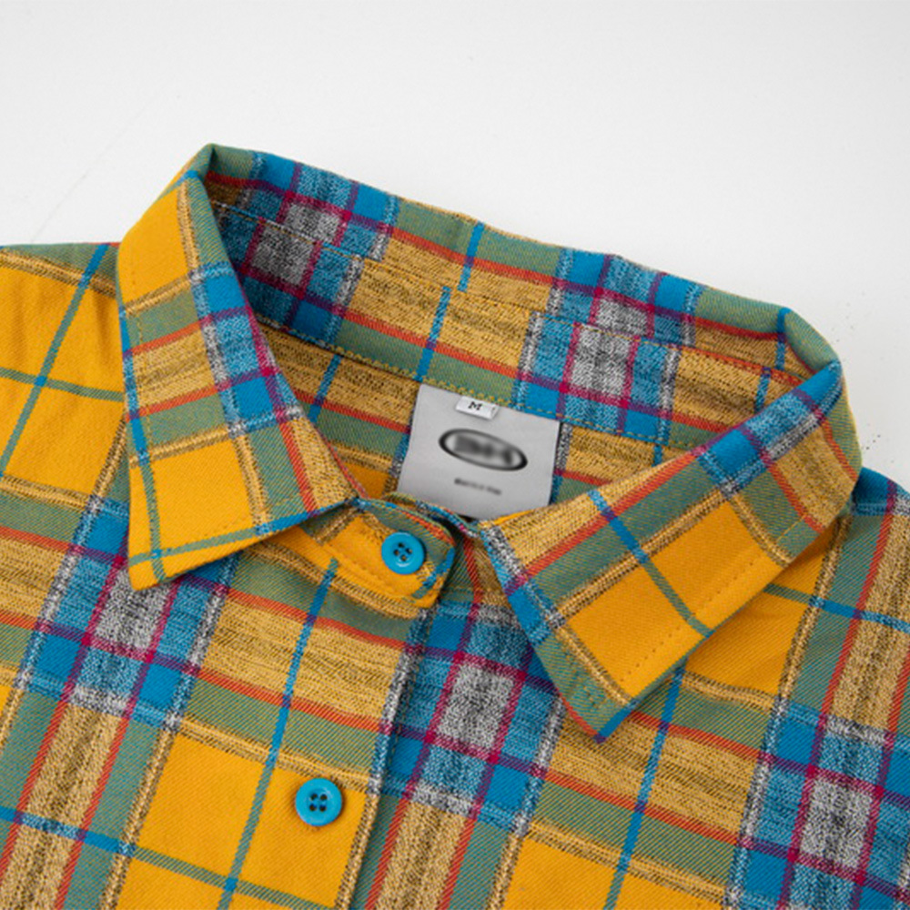 Contrast Color Veneer Puzzle Embroidery Long Shirt Lapel