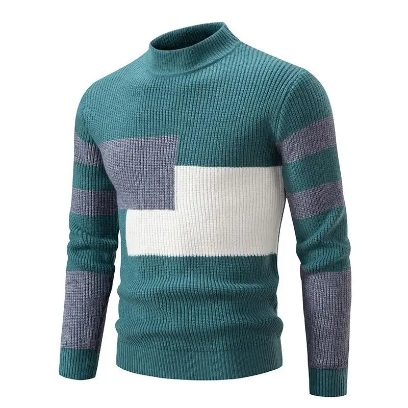 Men's Knitwear Fashion Colorblock Korean Style Mock Neck Sweater Bottoming Shirt Sweater Fashion