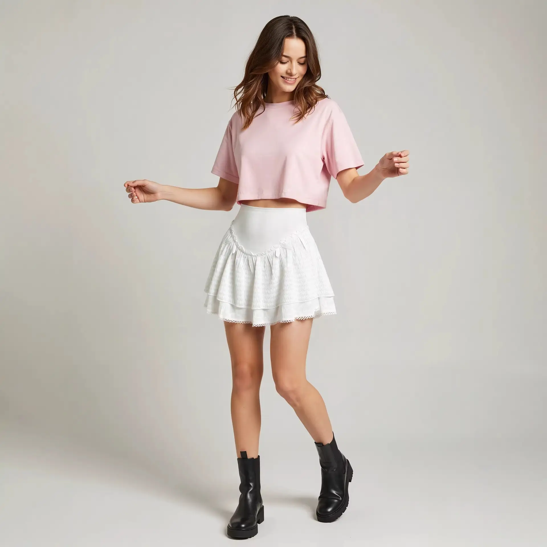 Fashionable Minimalist Design Lace Trimmed Womens Skirt