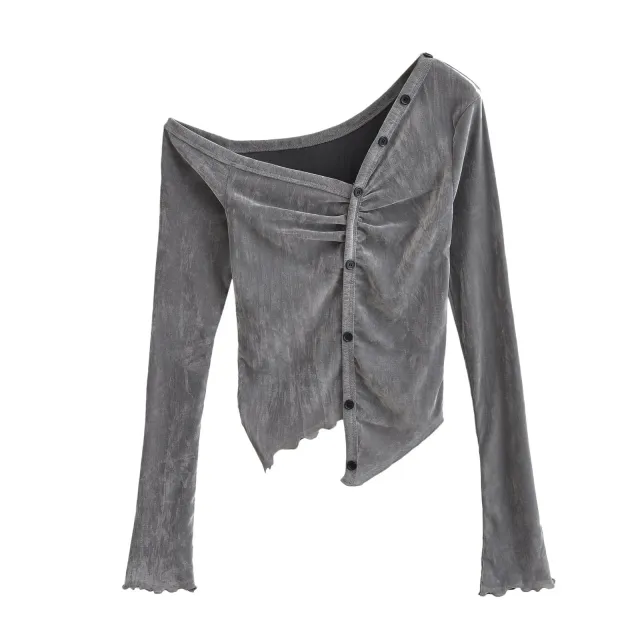 European And American Style Women's Slim Fit Irregular Top Gray - Shop at LoveMi