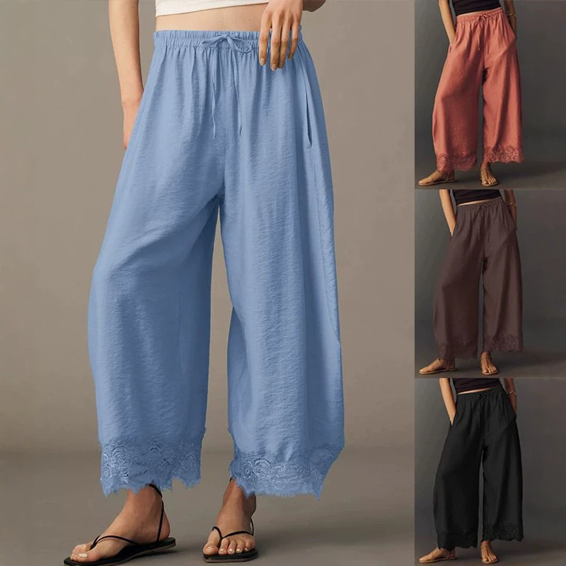 Womens Lace-panelled Wide-leg Pants With A Flared Hem product image