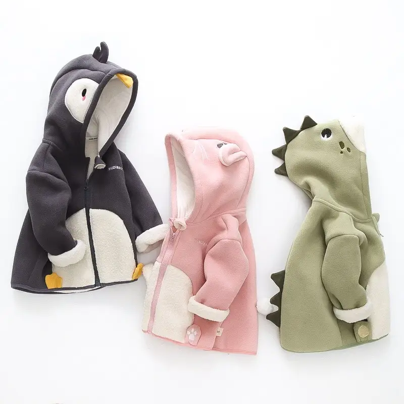 Cartoon Velvet Warm Baby Hooded Jacket