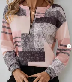 Round Neck Half Zipper Casual Style Polo Shirt Irregular Geometric Top - Wf05Wf05Zn241212Y004-2Xl - View 1