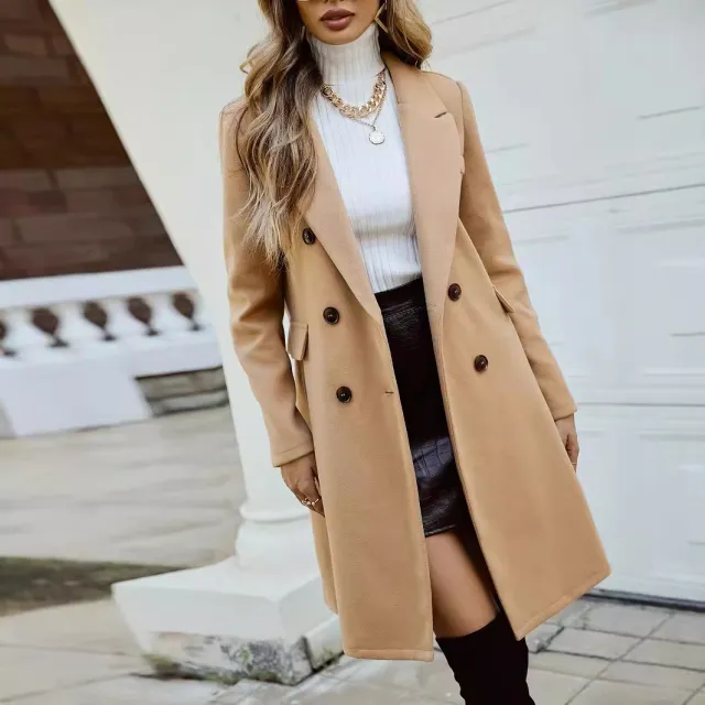 Women's Woolen Coat Coat Double Breasted Autumn And Winter Khaki - Shop at LoveMi