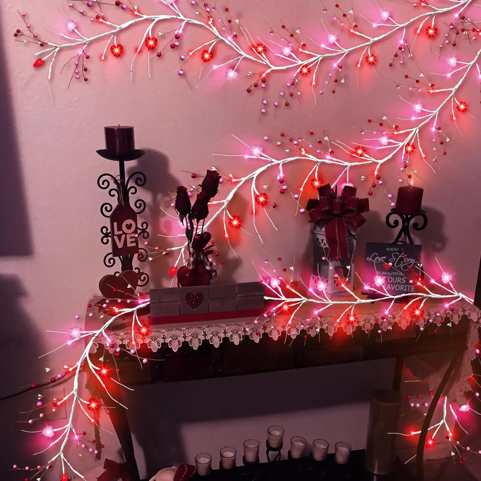 Colored Loving Heart Ambience Light Branches Rattan