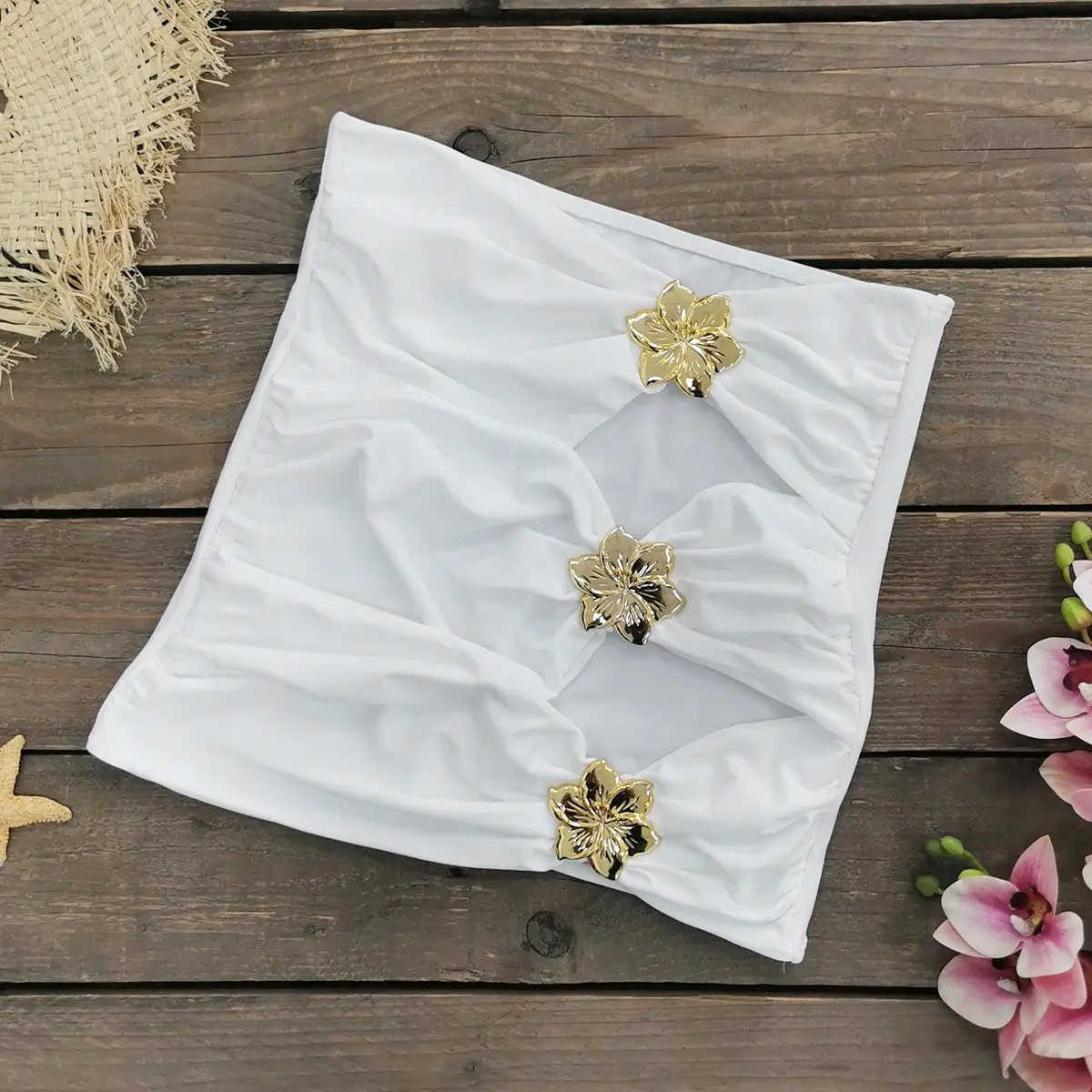 Solid Color One-piece Swimsuit Female New Skirt Hollow-out Tube Top Swimwear