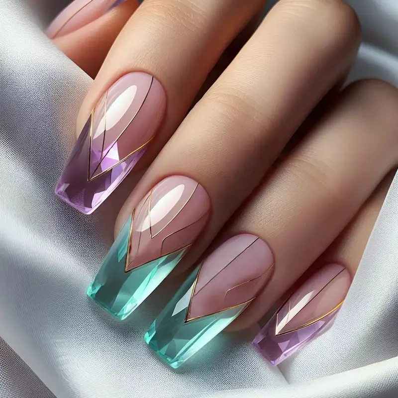 French Wear Nail Glossy Blue And Purple