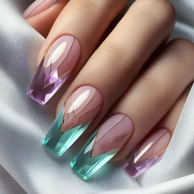 French Wear Nail Glossy Blue And Purple