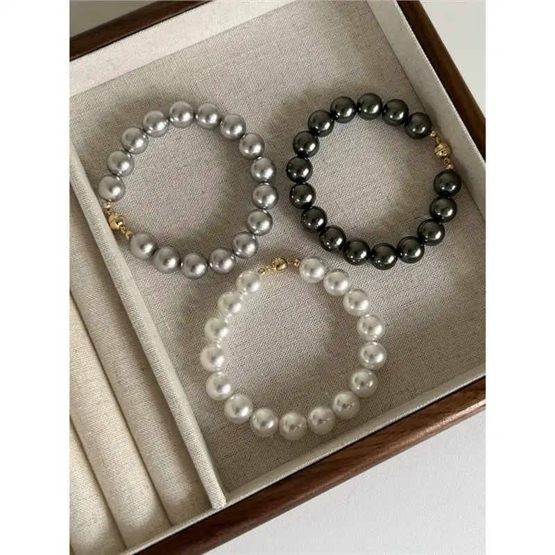 Perfect Circle Artificial Australian White Pearl Bracelet Fashion Real Hemp Tahidi Black Pearl