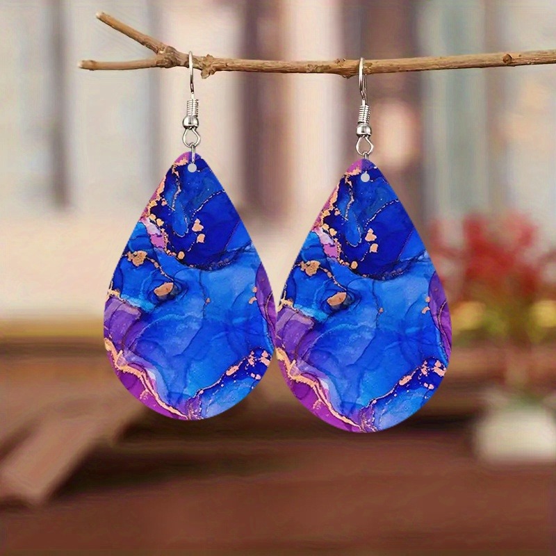 Paisley Totem Double-sided Pattern Wooden Earrings
