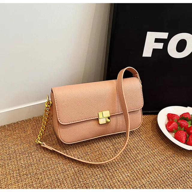 Simple Chain Small Square Western Style Hardware Decoration Hand Shoulder Bag Pink - Shop at LoveMi