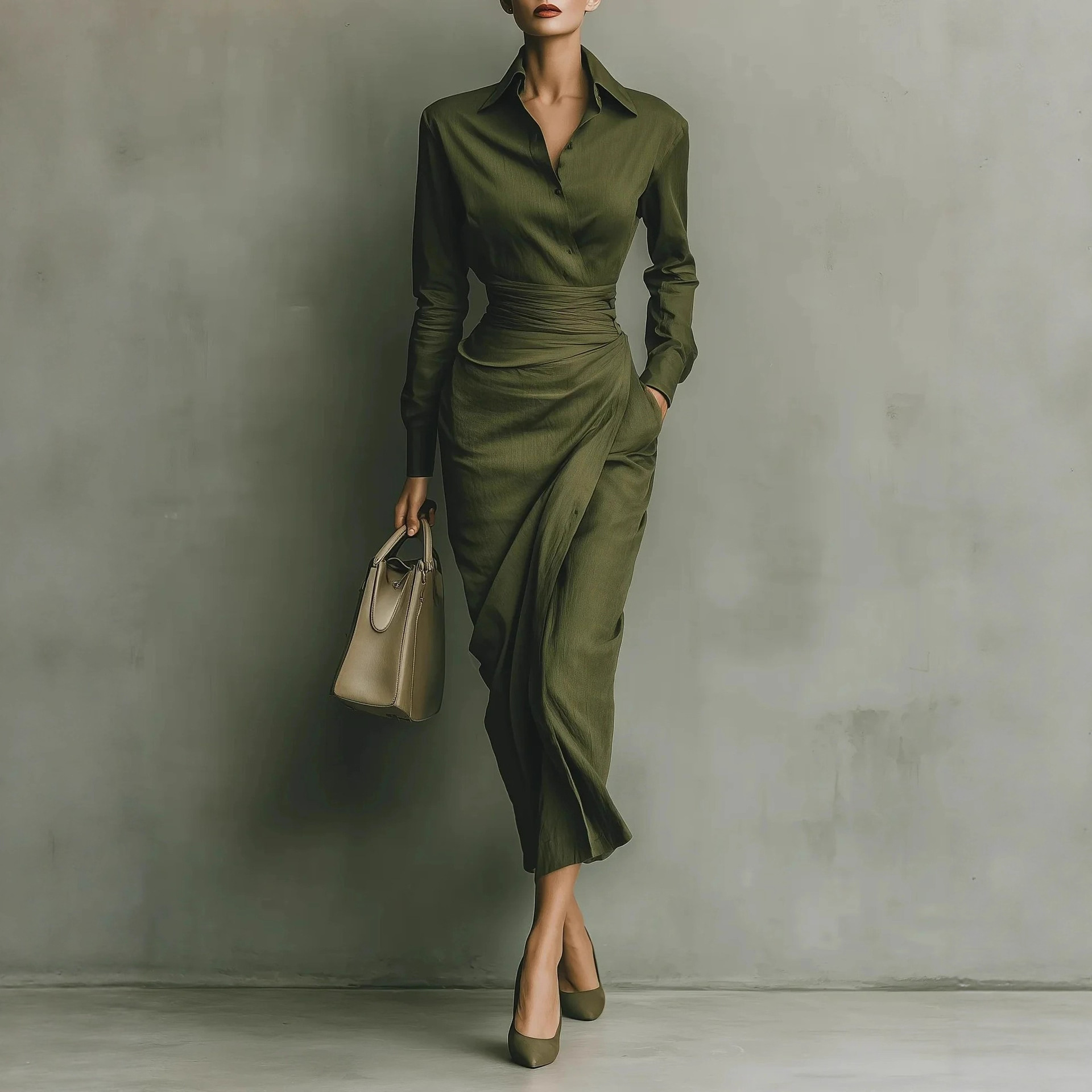 Slim-fit Asymmetrical Long-sleeve Shirt Dress