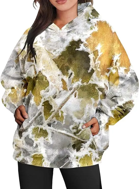 Women's Camouflage Hoodie Maple Leaf Print Oversized Sports Hoodie Color 5 Blooming M - Shop at LoveMi