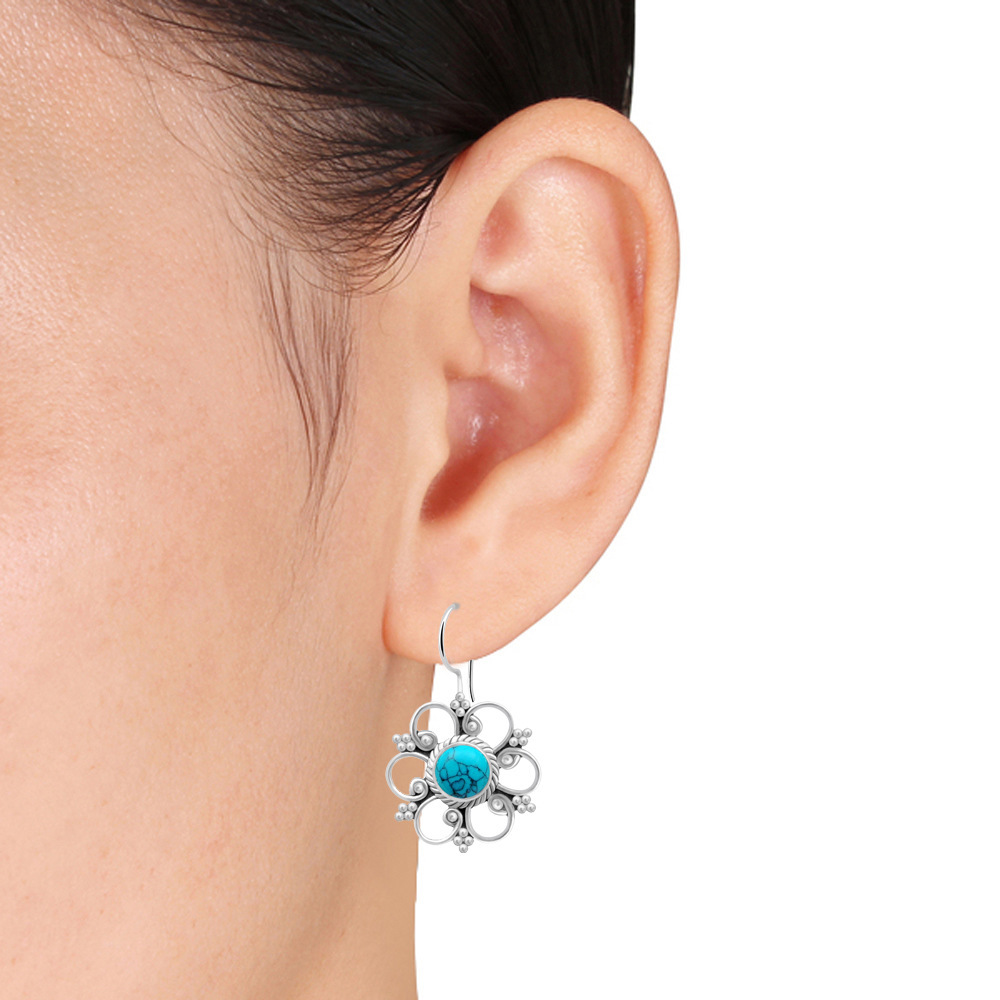 Inlaid Turquoise Flower Earrings