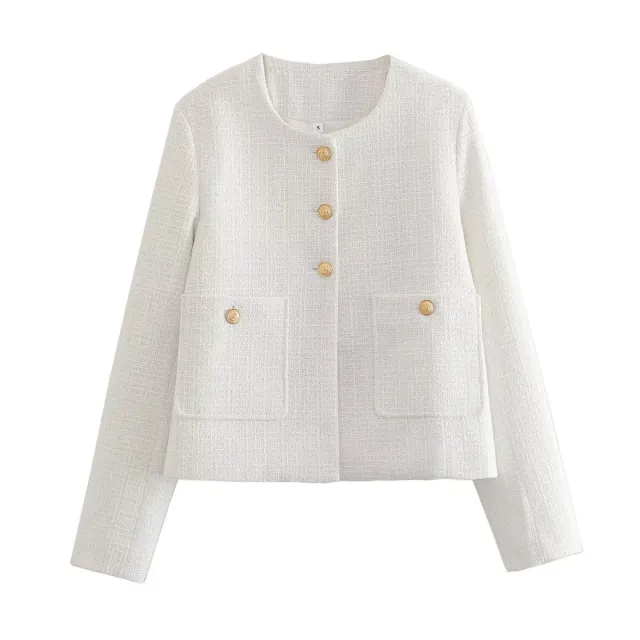 Solid Color Texture Casual Classic Style Jacket Women White - Shop at LoveMi