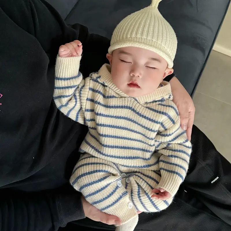 Korean Style Baby Jumpsuit Spring And Autumn Striped Sweater Warm